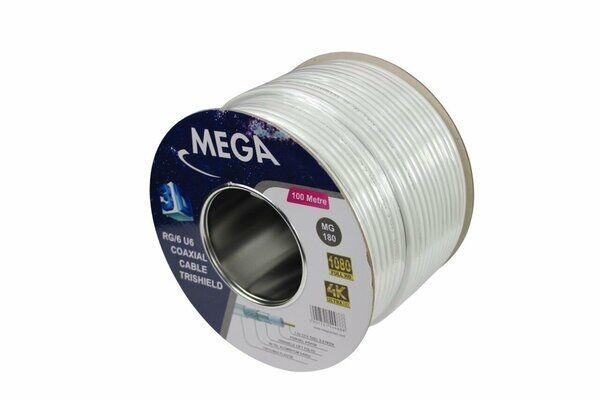 RG6 U6 80 Tel 100 Metre Beyaz Çanak Anten Kablosu Trishield