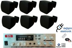Mağaza Ses Sistemi Bluetooth Usb Aux 6 Adet Hoparlör