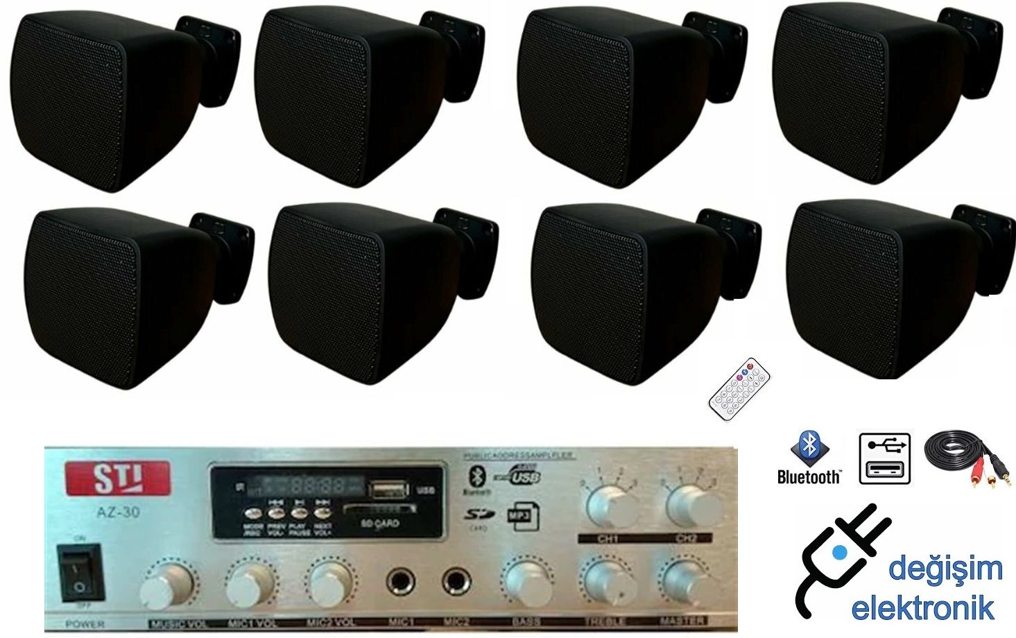 8 Hoparlörlü Mağaza Ses Sistemi Bluetooth Usb Aux