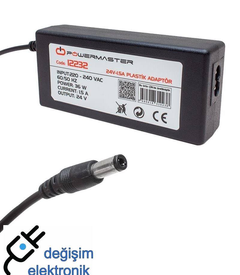 24 Volt - 1.5 Amper 5.5*2.5 Mm Uçlu Plastik Kasa Masaüstü Adaptör