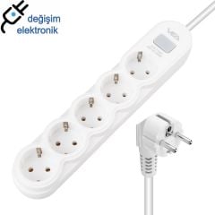 5'li Anahtarlı 1.5 Metre Akım Korumalı Priz Vea Va-21569