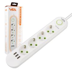4'lü 3 Usb'li 1.5 Metre Akım Korumalı Priz Vea Va-21560
