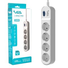 4'lü Anahtarlı 1.5 Metre Akım Korumalı Priz Vea VE-Vega 104 A Class