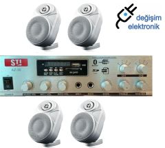 Mağaza Müzik Sistemi Seti Bluetooth Usb Aux+4 Adet Sütün Hoparlör
