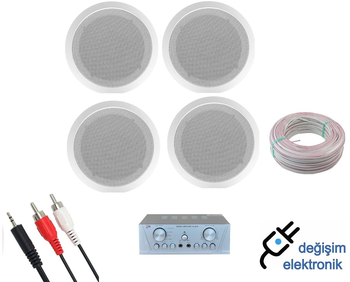Tuig 501D Hat Trafosuz Amfi + 4 Alçıpan Hoparlörlü Set